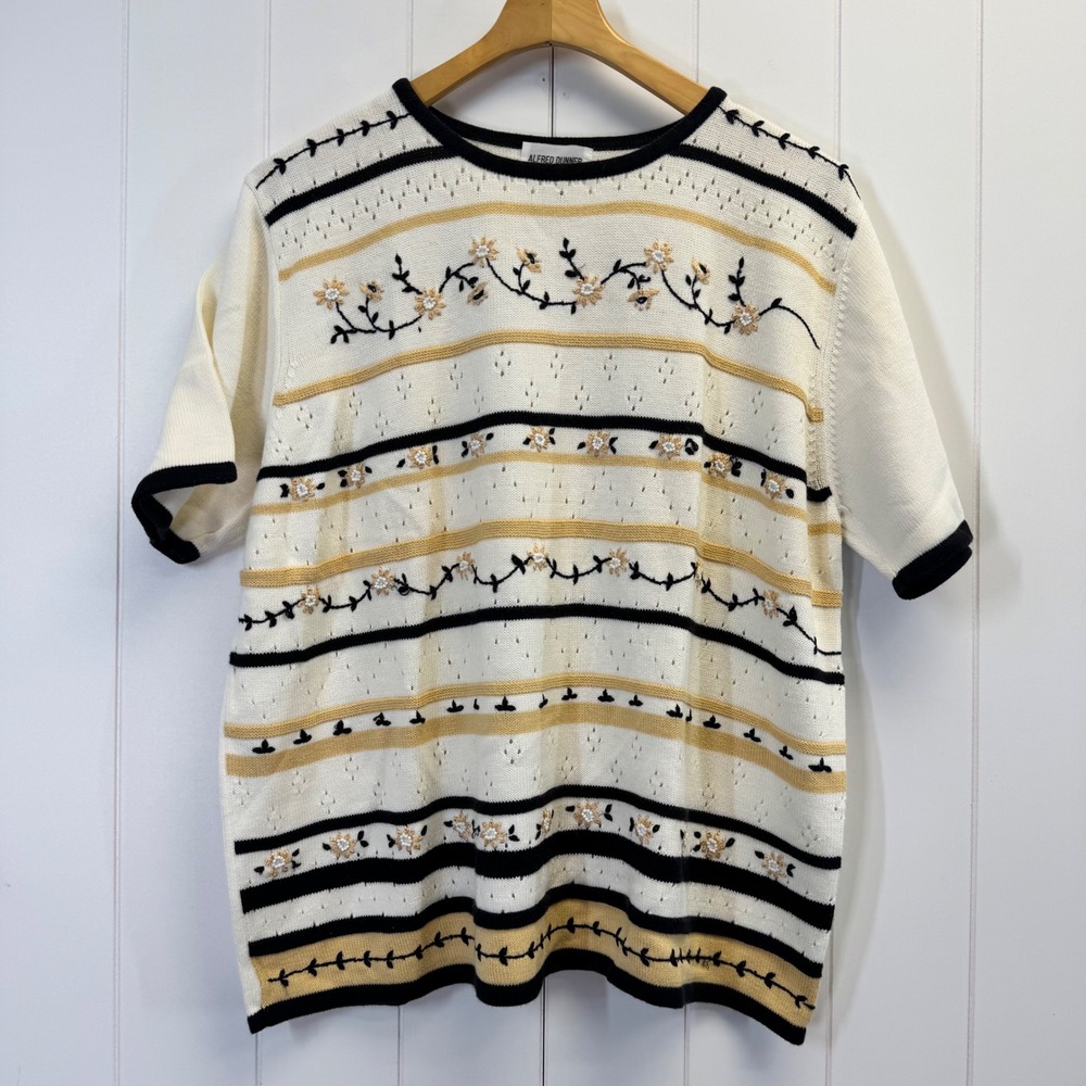 Vintage Alfred Dunner Grannycore Embroidered Knit Top Women Size 2X Cottage